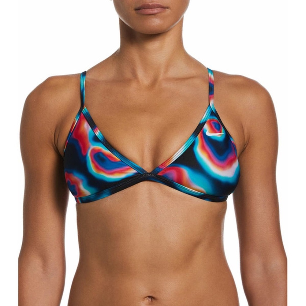 Nike Women Hydrastrong Multi Print Lace Up Tie Back Bikini Top Black Rainbow XS